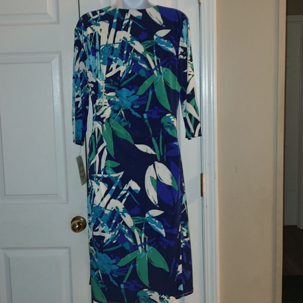 Sangria blue green white faux wrap dress Sz 12 NWT - Picture 6 of 7